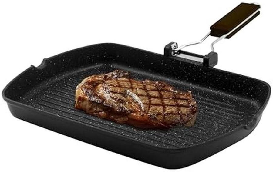 Grillpan 26 x 36 cm Gietaluminium Grillplaat voor Inductiekookplaten met Inklapbare Handgreep