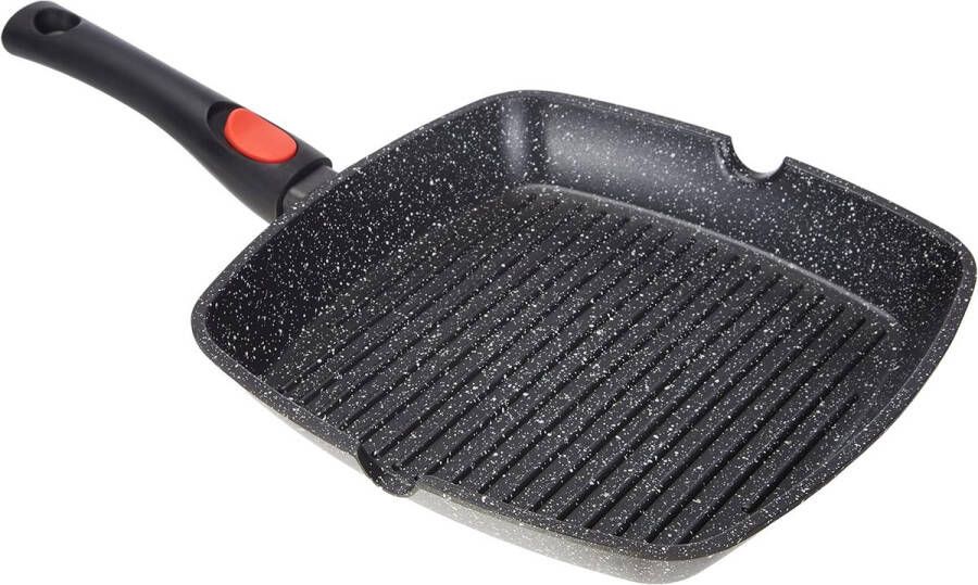 Grillpan 28 Cm Afneembare Handgreep Gegoten Aluminium voor Inductie Gas en Elektrisch PFOA-Vrij Grijs