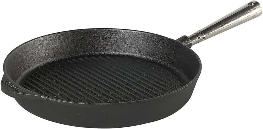 Grillpan 28 cm. Roestvrij stalen handvat. Te gebruiken op alle soorten fornuizen oven grill en open vuur