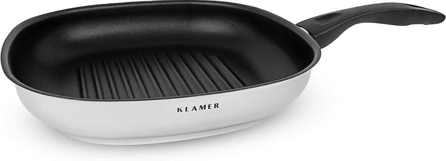 Grillpan 28 cm voor inductie roestvrijstaal braadpan met grillgroeven