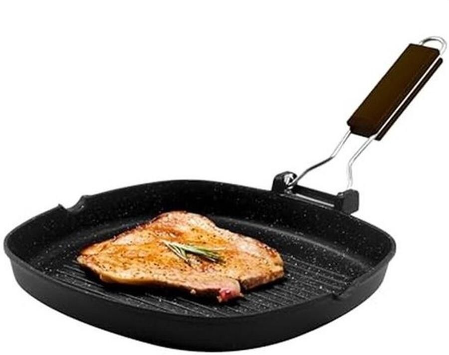 Grillpan 28 x 28 cm van Gegoten Aluminium voor Inductiekookplaten met Inklapbare Handgreep