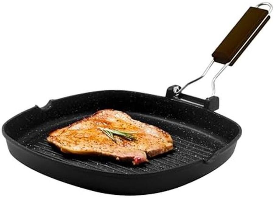 Grillpan 28 x 28 cm van Gegoten Aluminium voor Inductiekookplaten met Inklapbare Handgreep