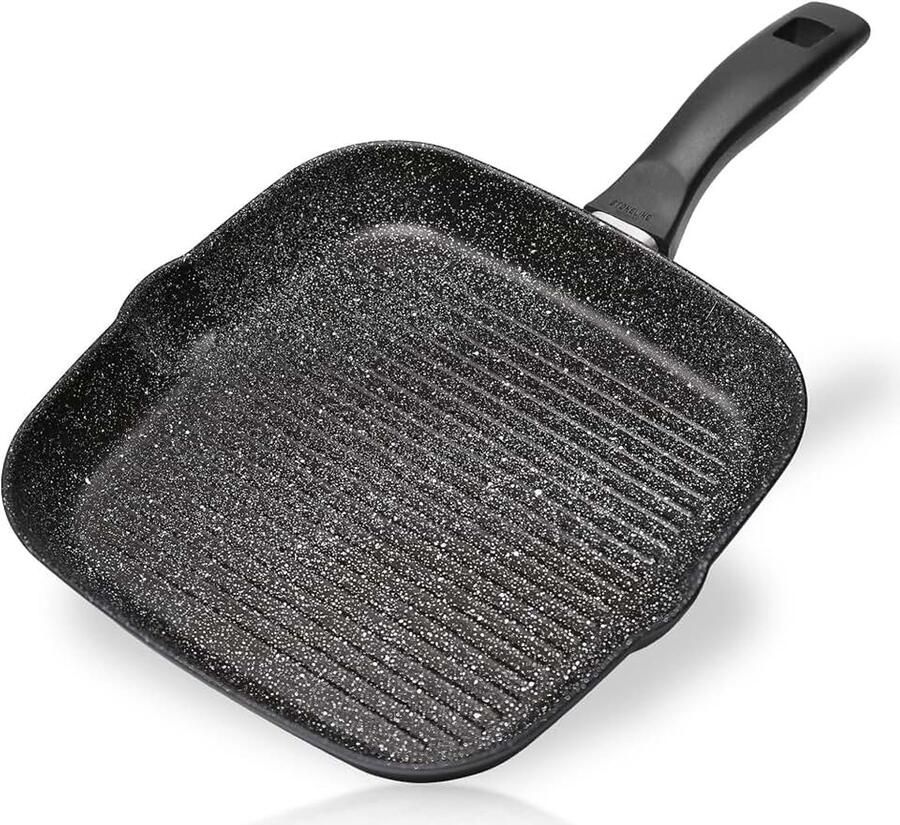 Grillpan Ø 32 x 32 cm gegoten aluminium grillpan gecoat met echte steendeeltjes grijs grillpan inductie en ovenbestendig steakpan