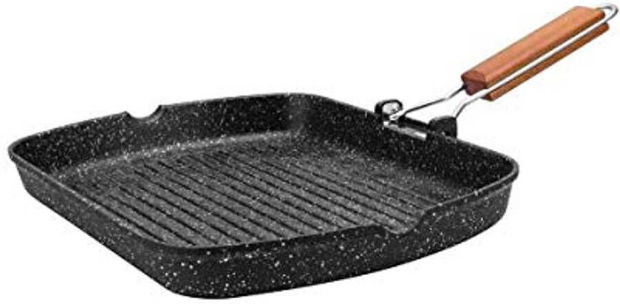 Grillpan 34 X 24 Cm Opvouwbare Houten Handgreep Gegoten Aluminium Coating Geschikt Voor Alle Warmtebronnen