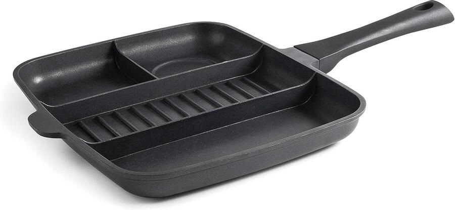Grillpan 4-vaks Koekenpan Meerdere gerechten Antiaanbak titaniumlaag 32x26 cm Grijs