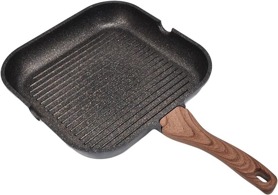 Grillpan Aluminium Bakplaat Vierkant Steak Bakken Uniek Grillpatroon 24 cm Zwart