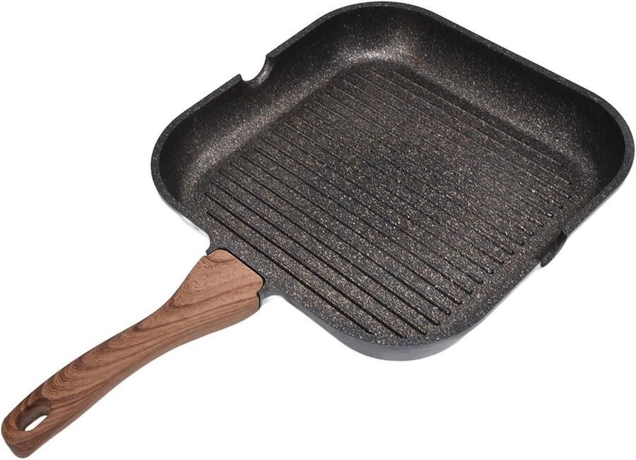 Grillpan Aluminium Koekenpan Braadplaat Steak Grillen Dubbele Kraan 24cm Zwart