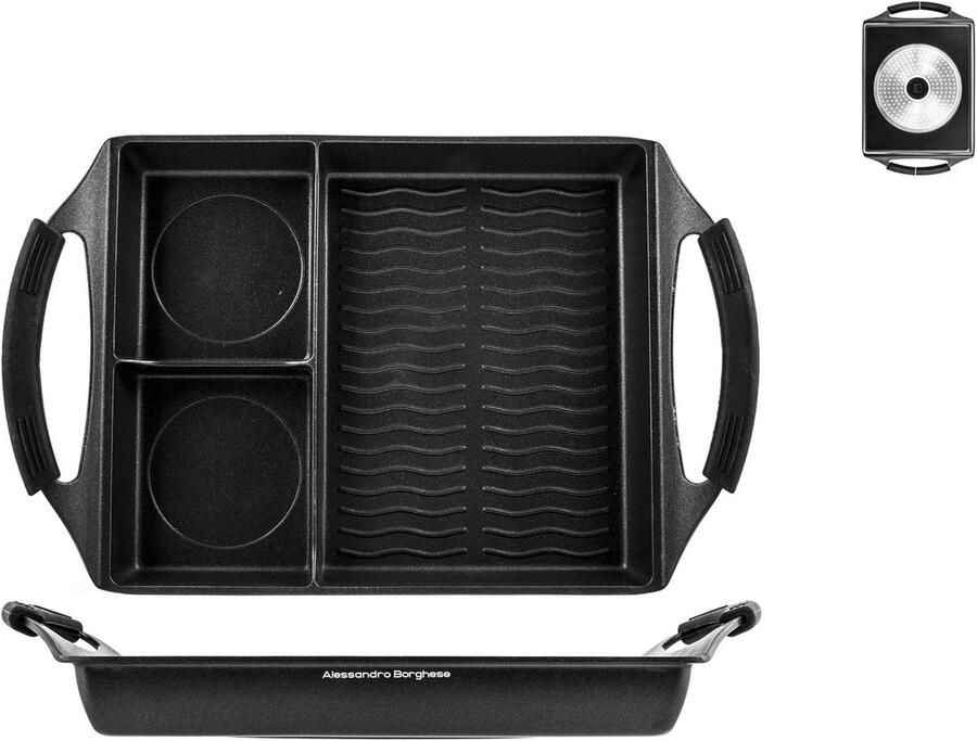 Grillpan Aluminium Koekenpan Gelijkmatig Koken Antiaanbaklaag 30 x 25 cm Zwart