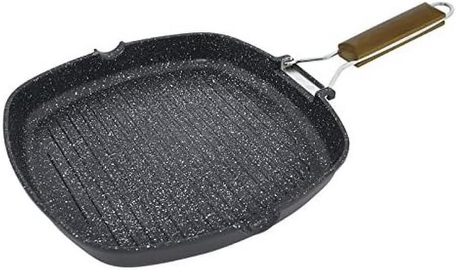Grillpan Aluminium Koekenpan Grill Gezond Koken Snelle Warmteverdeling 28 CM Zwart