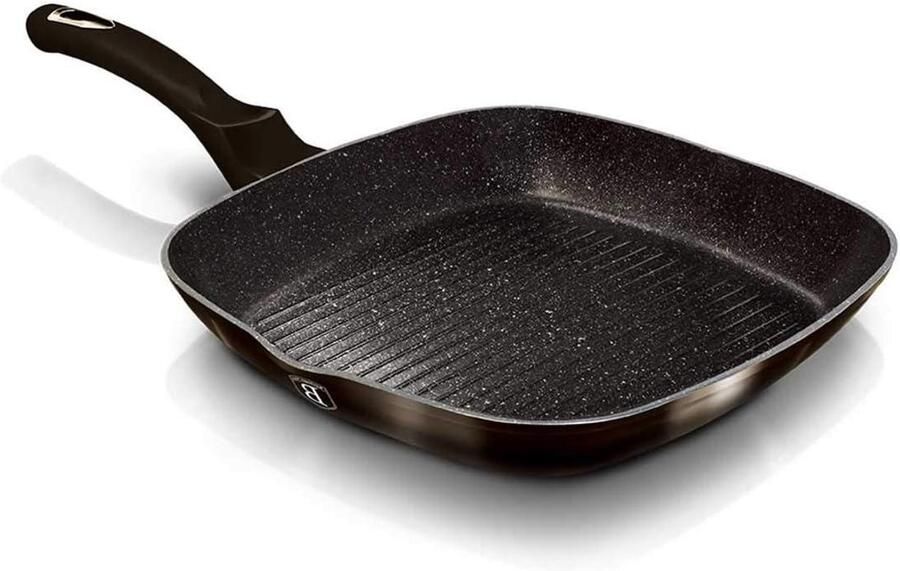 Grillpan Aluminium Koekenpan Koken op Inductie 3-laags Marmercoating 28 cm Zwart