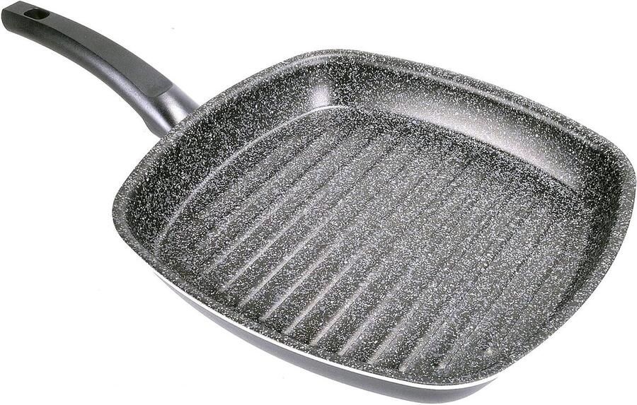 Grillpan Aluminium Koekenpan Vierkant Gezond Grillen Artech Steenlook Coating 28 cm Zwart