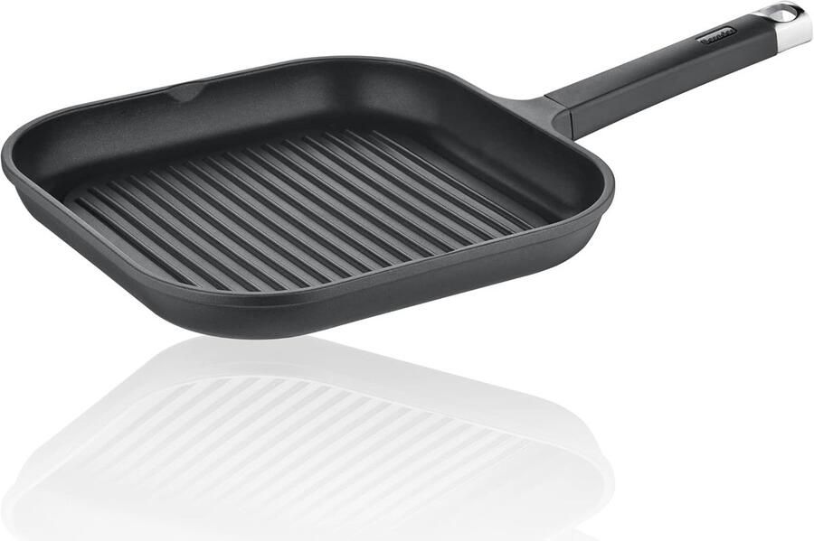 Grillpan Aluminium Koekenpan Vierkant Steaks Grillen Antiaanbaklaag 28 x 28 cm Wit