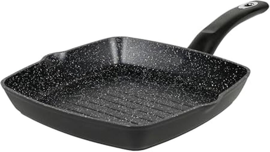 Grillpan Aluminium Koekenpan Vlees Grillen Anti-aanbak Steenlook 24 x 24 cm Zwart