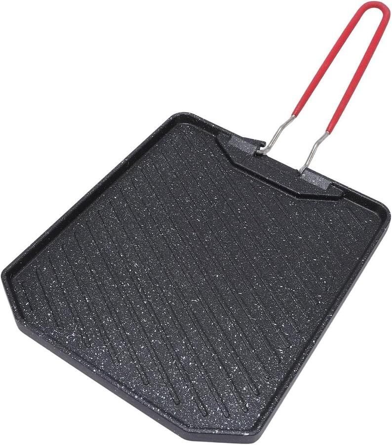 Grillpan Aluminiumlegering Bakplaat Camping Buiten Koken Vouwbaar Handvat 24x20x3 cm Grijs