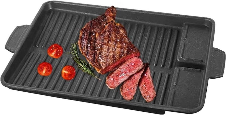 Grillpan Anti-aanbak Bakplaat Koekenpan Buiten Koken Voorkomt Oliespatten 38x28 cm Zwart