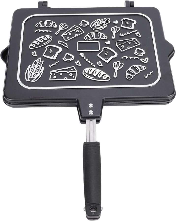 Grillpan Anti-aanbak Koekenpan Stovetop Ontbijt Panini's Maken Dubbelzijdig Gestreepte Ontwerp 49 x 36 x 4 cm