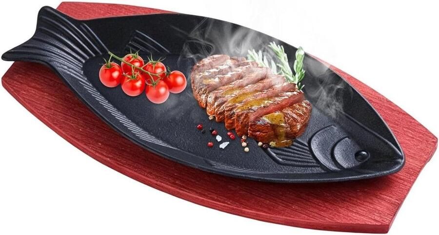 Grillpan Antiaanbak Bakplaat Koekenpan Biefstuk Pannenkoeken Bakken Gietijzer Gelijkmatige Warmte 36 cm Zwart