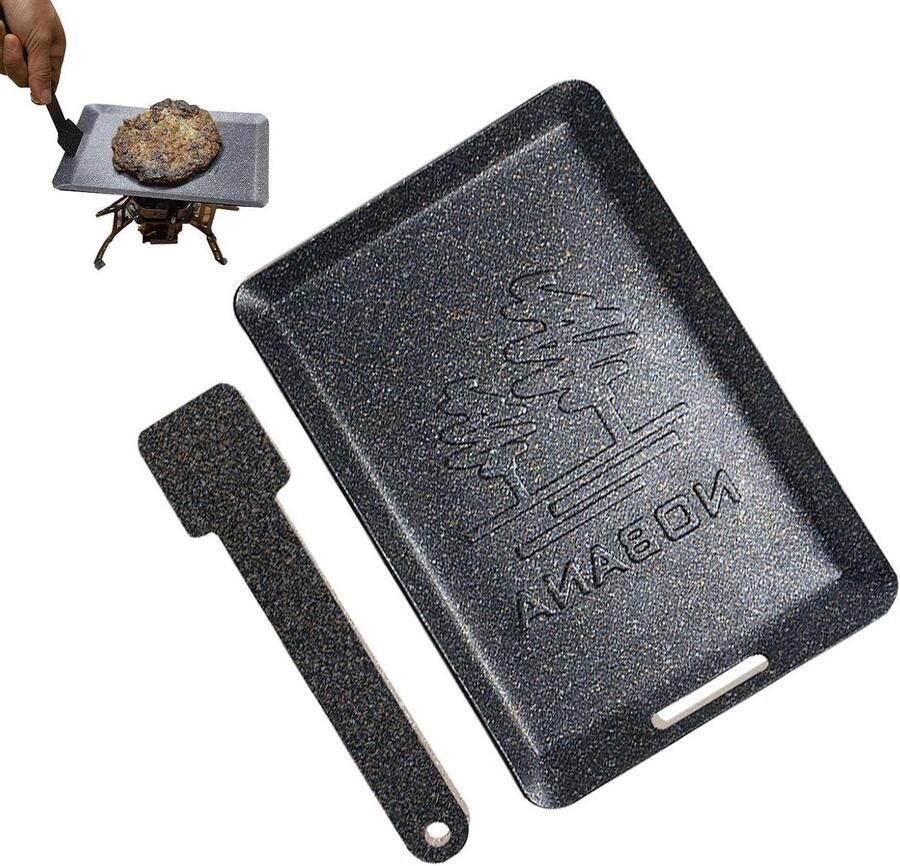 Grillpan Antiaanbak Buiten koken Kamperen Vlees Draagbaar Ontwerp 24.5 x 16.7 cm Zwart