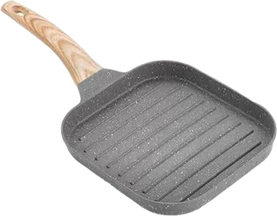 Grillpan Antiaanbak Koekenpan Rooster Steak en Bacon Grillen Gelijkmatige Warmteverdeling 37 x 19 cm Grijs