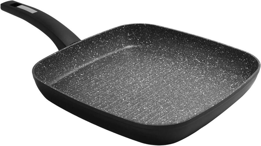 Grillpan Antiaanbak Steakpan Koekenpan Gezond Grillen Steenlook Aluminium 28 x 28 cm Donkergrijs Metallic