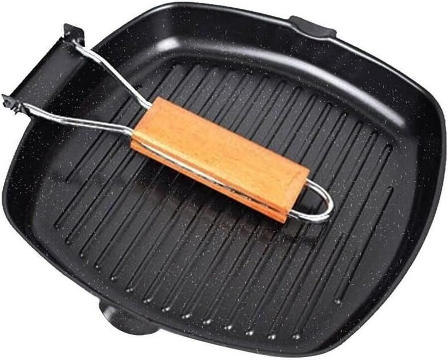 Grillpan Antikleef Koekenpan Lekker Koken Inklapbare Handgreep 24 cm Zwart