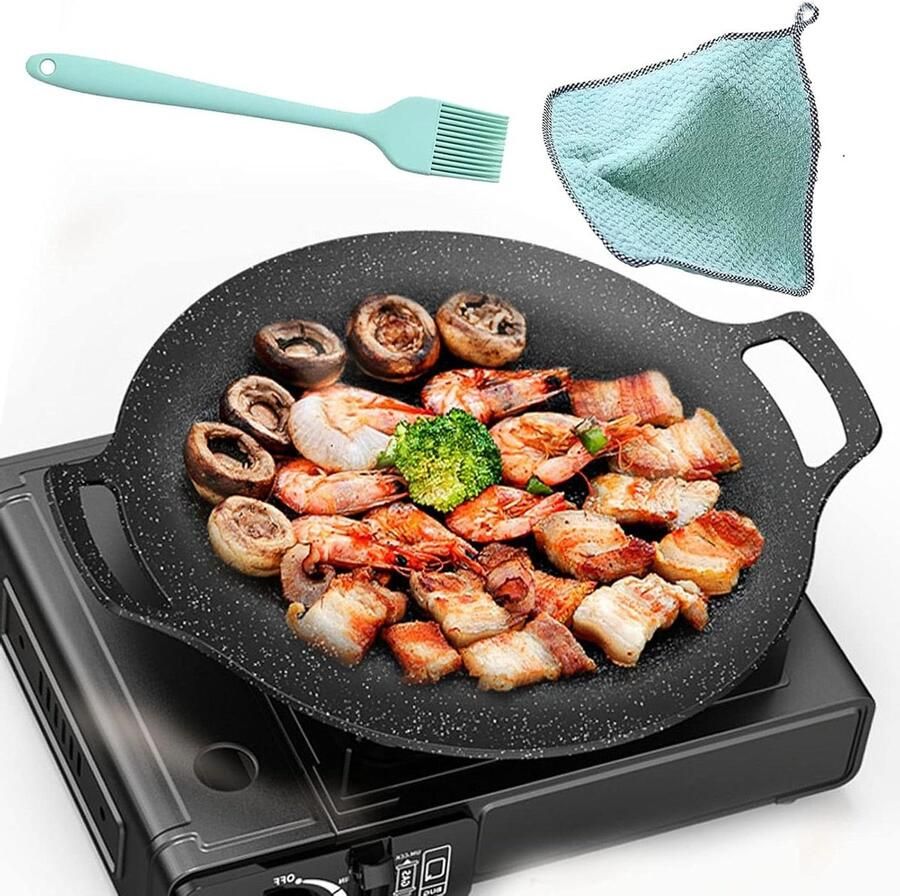 Grillpan Bakplaat Buiten koken Antiaanbaklaag 30 cm Zwart