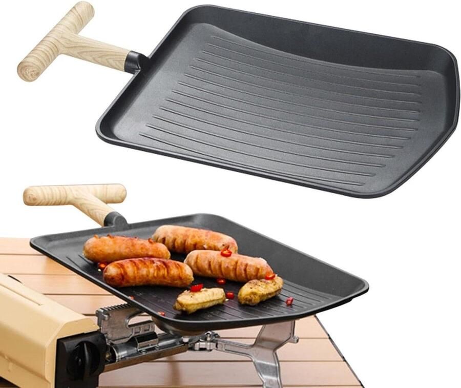 Grillpan Bakplaat Grill Buiten Koken Antiaanbaklaag ca. 38 cm hoog Zwart