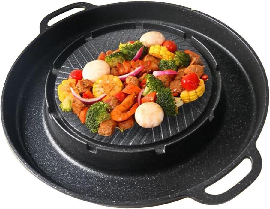 Grillpan Bakplaat Koekenpan Binnen Koken Antiaanbaklaag 34.5 cm Zwart