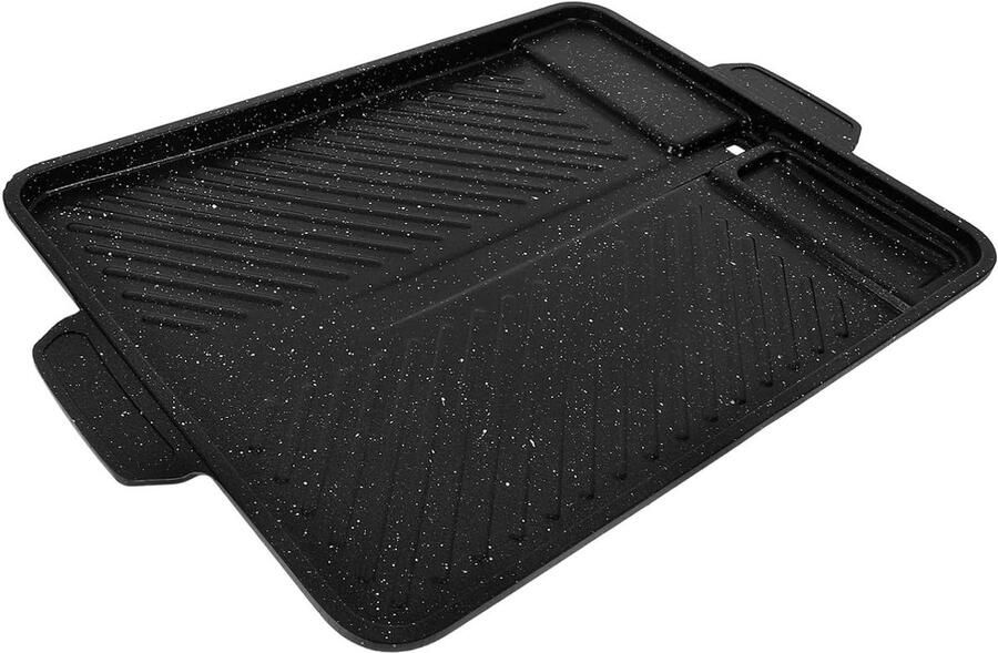 Grillpan BBQ Pan Koekenpan Roosteren en Frituren Anti-aanbak Maifan Steen 32.8x26.2x4 cm Zwart