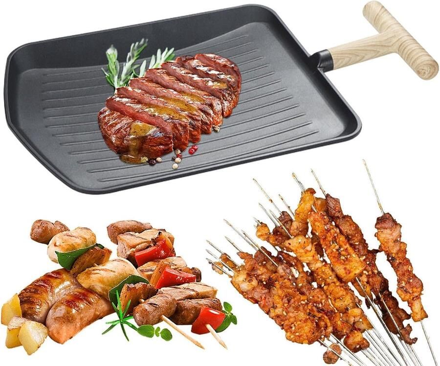 Grillpan Binnen Koekenpan Buiten Koken Antiaanbaklaag 49.9 x 32.2 cm Zwart