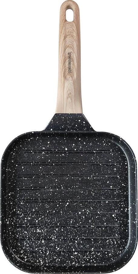 Grillpan Braadpan Koekenpan Gezond Koken Marmeren Coating 18 x 18 cm Zwart