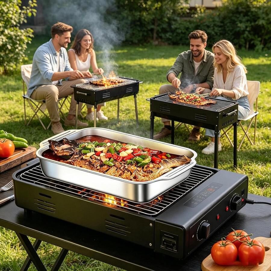 Grillpan Deksel Bakplaat Braadslede Buiten Koken Vervormingsvrij Staal 41x245 cm Zilver