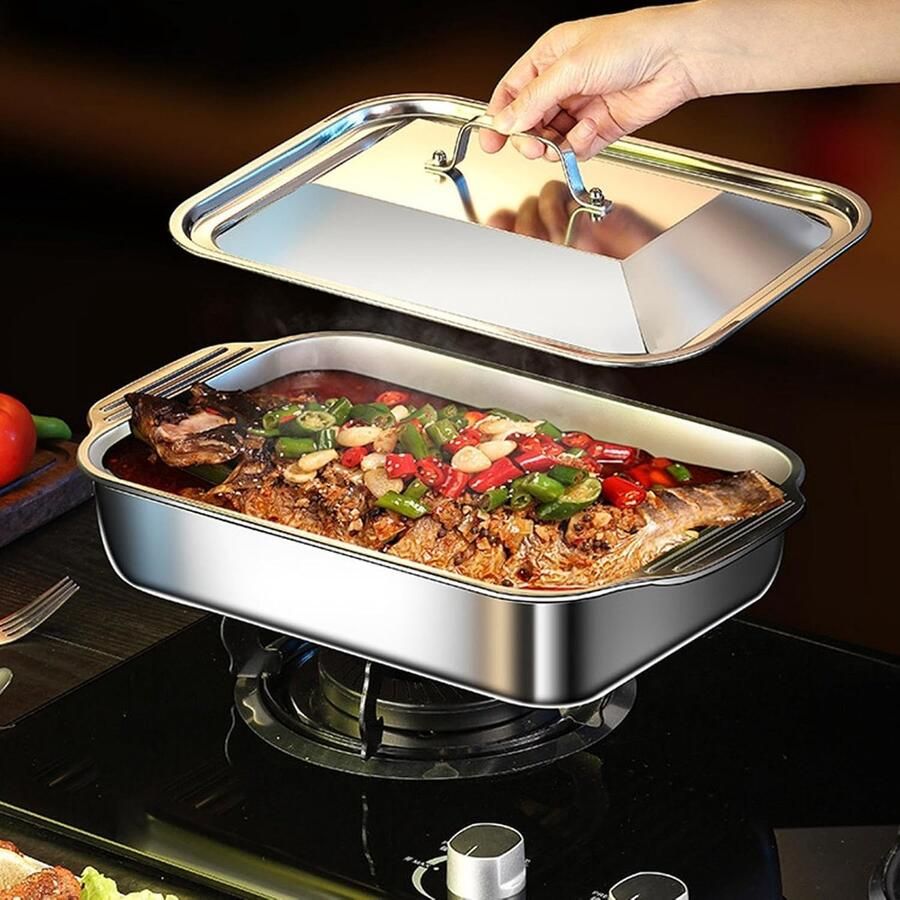 Grillpan Deksel Bakplaat Braadslede Buiten Koken Vervormingsvrij Staal 41x245 cm Zilver