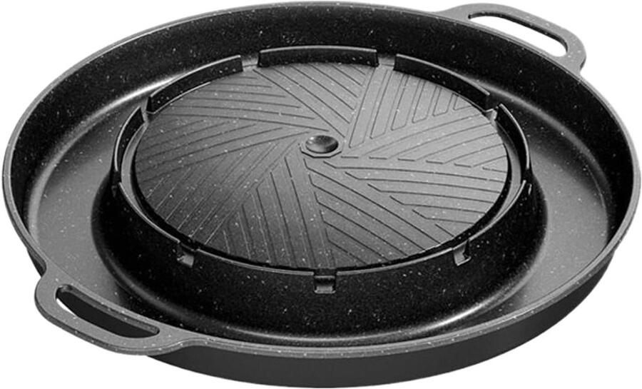 Grillpan Dubbele Kookplaat Buiten Koken Gelijkmatige Warmte 33.5 cm Zwart