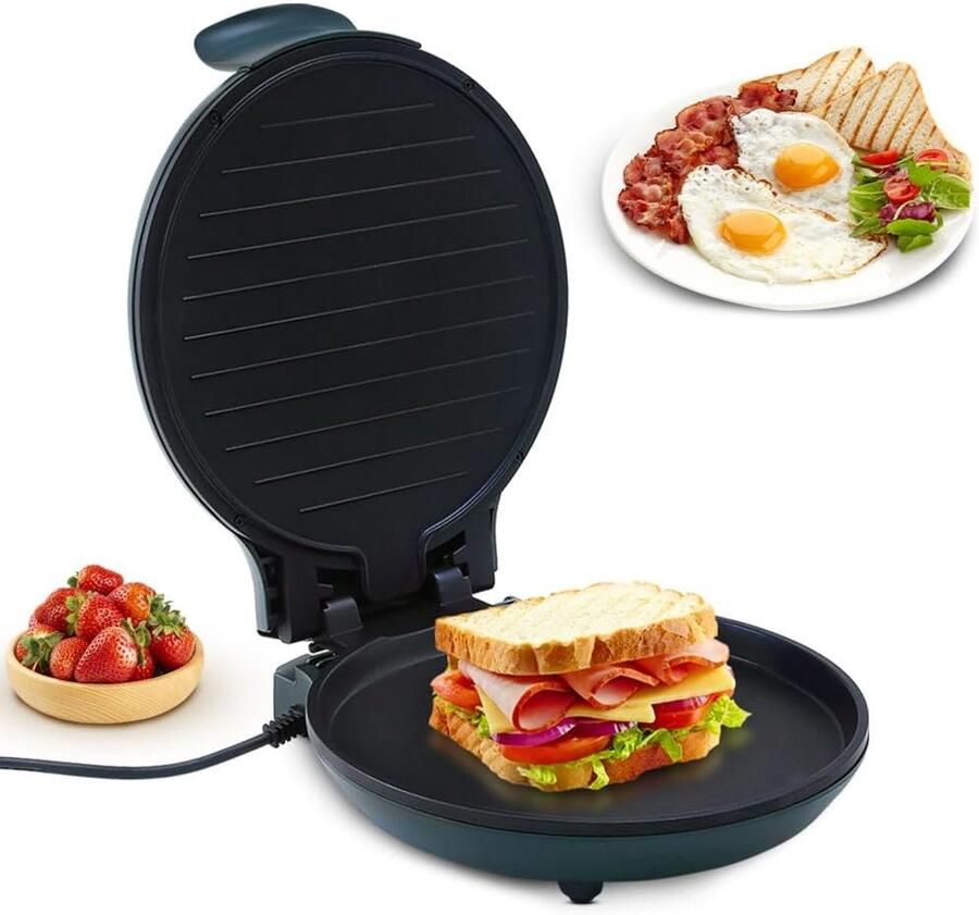 Grillpan Dubbelzijdige Bakplaat Multifunctionele Wafel Teppanyaki Geïntegreerde Grill Diameter 30 CM 1200 W PFOA- & BPA-vrij