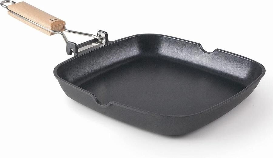 Grillpan Gegoten Aluminium Koekenpan Gezond Koken Inklapbare Handgreep 28x28 cm Zwart