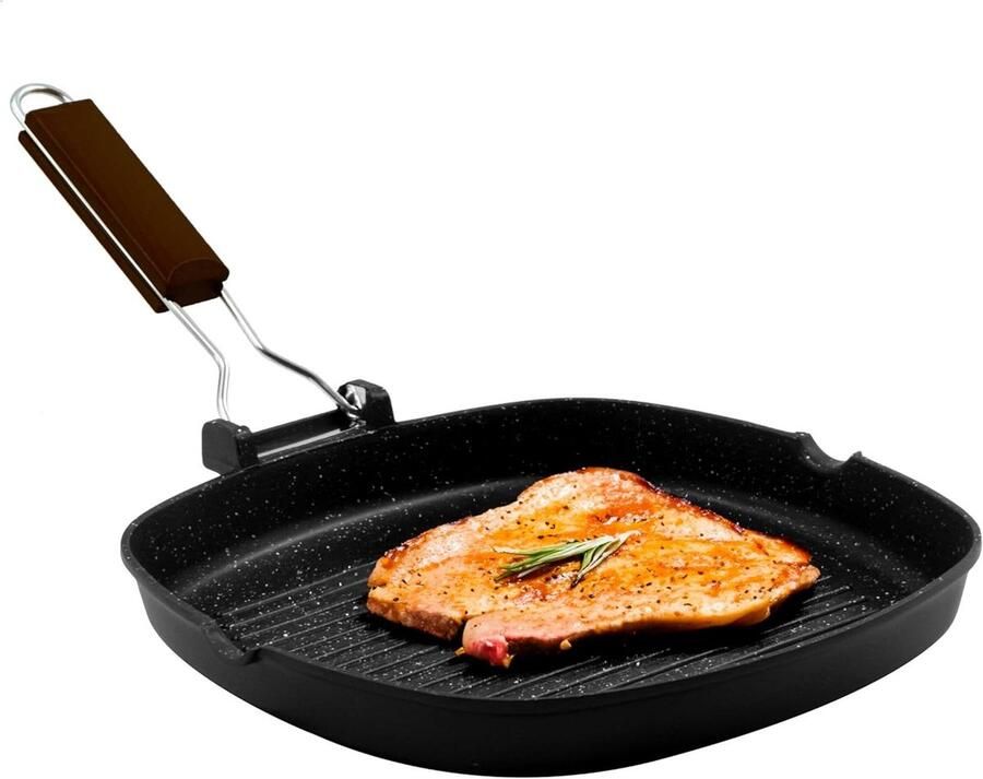 Grillpan Vierkant Koekenpan Koken Gegoten Aluminium 20 x 20 cm Zwart