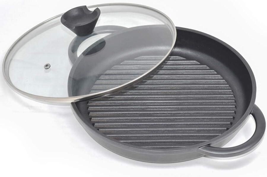 Grillpan Gegoten Aluminium Steakpan Antiaanbak Gerechten Bereiden Energiebesparend Ontwerp 27cm Diameter Zwart