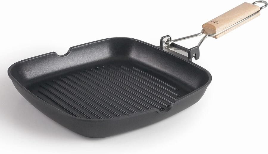 Grillpan Gegoten Aluminium Steakpan Koekenpan Gezond Koken PFOA-vrij Antiaanbak 24x24x3.7cm Zwart