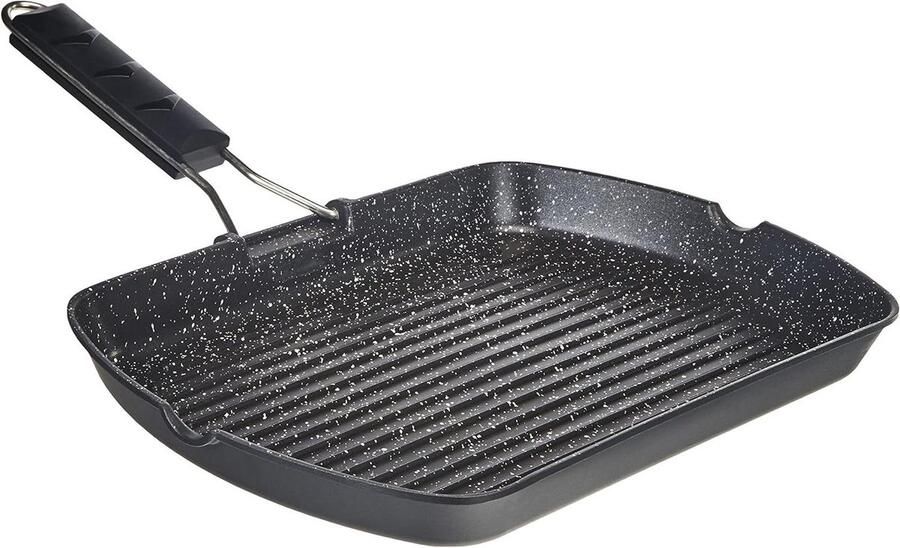Grillpan Gegoten Pan Lekker Grillen Steen Effect 25 x 35 cm Zwart