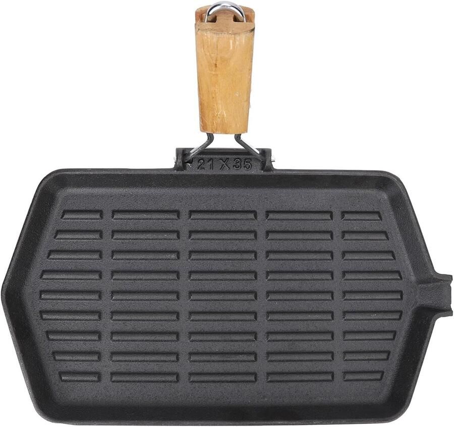 Grillpan Gietijzer Bakplaat Koekenpan Buiten Koken Opklapbaar Handvat 21 x 35 Cm Zwart