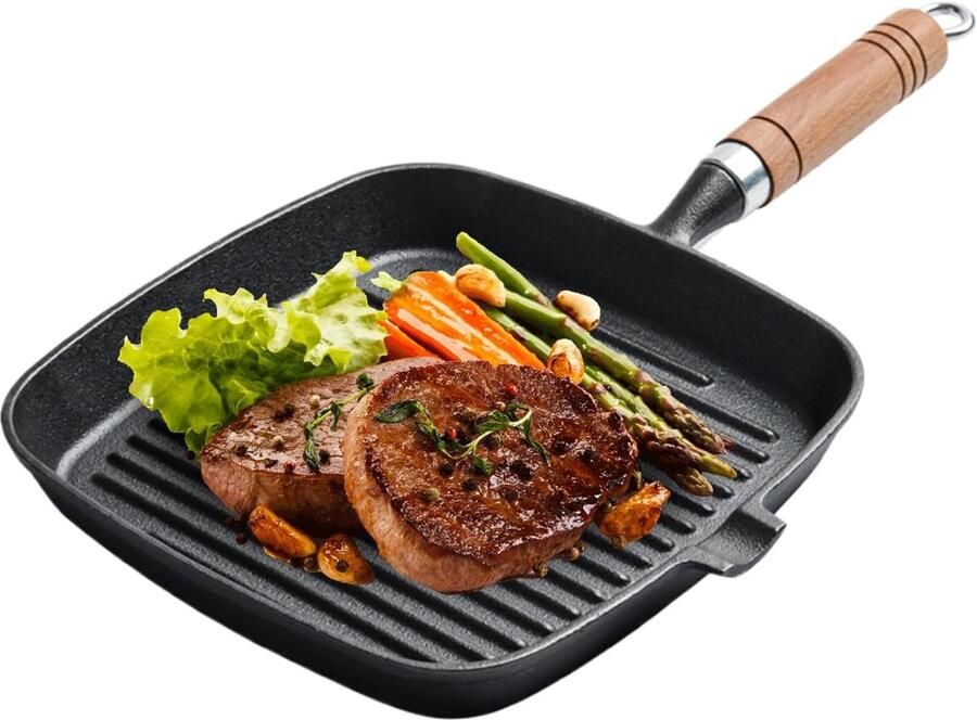 Grillpan Gietijzer Bakplaat Multifunctioneel Broodjes Hamburgers Bakken Ergonomisch Hittebestendig 24x3cm
