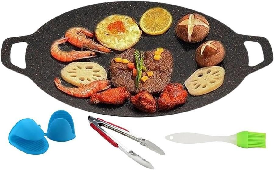 Grillpan Gietijzer Bakplaat Ronde Plaat Buiten Koken Gelijkmatige Warmte 28 cm Zwart