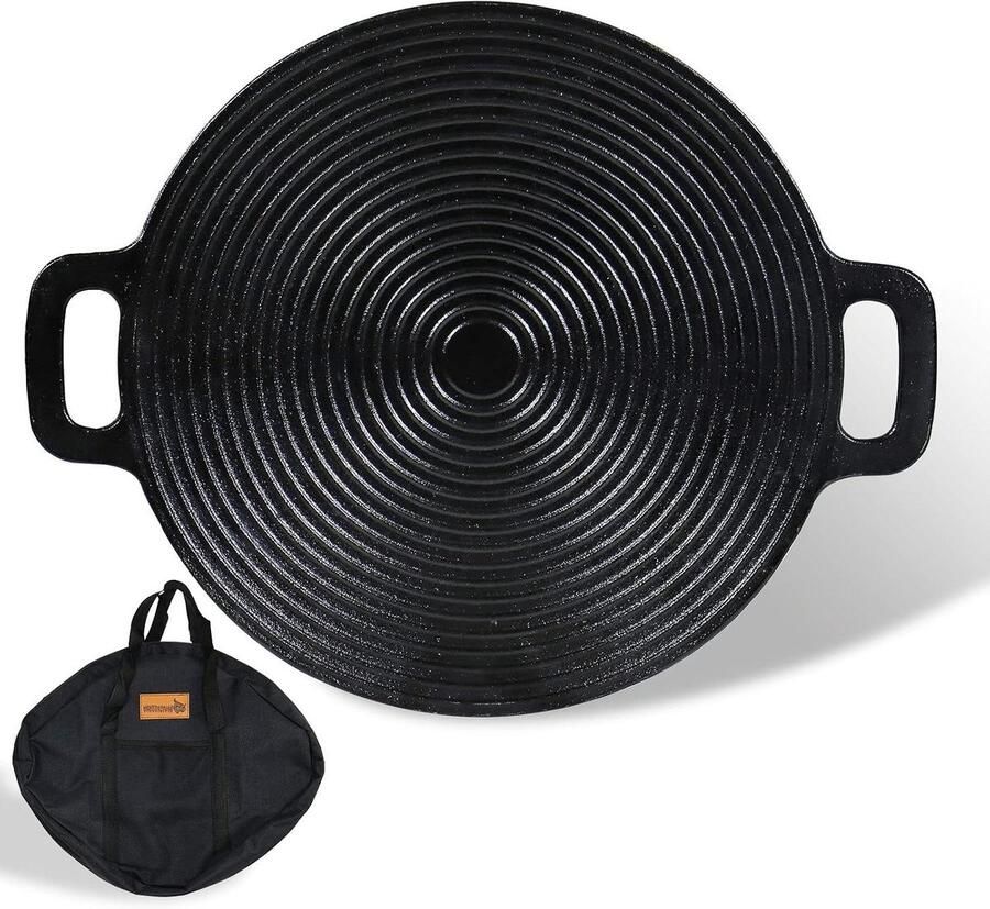 Grillpan Gietijzer Bakplaat Ronde Plaat Buiten Koken Gelijkmatige Warmte 36 cm Zwart