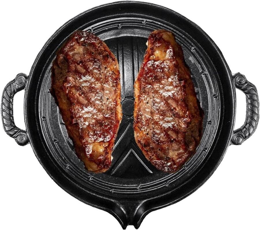 Grillpan Gietijzer Braadplaat Kookplaat Gezond Koken Olie Afvoer Ontwerp 28 cm Zwart