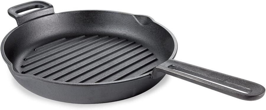 Grillpan Gietijzer Diepe Koekenpan Vlees Vis Grillen Gelijkmatige Warmte Diameter 28 cm Zwart