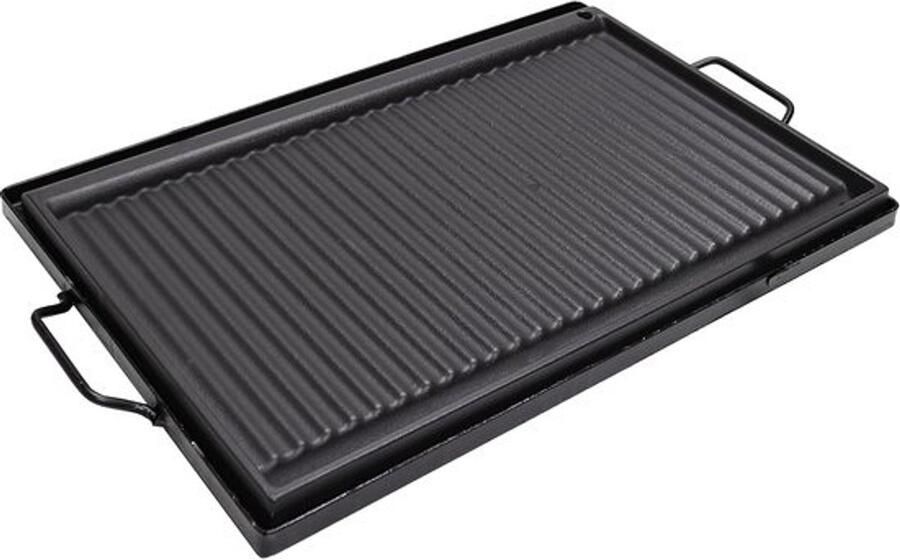 Grillpan Gietijzer Dubbelzijdig Bakken Keuken Gebruik Glad en Gegolfd 595 x 38 cm Zwart