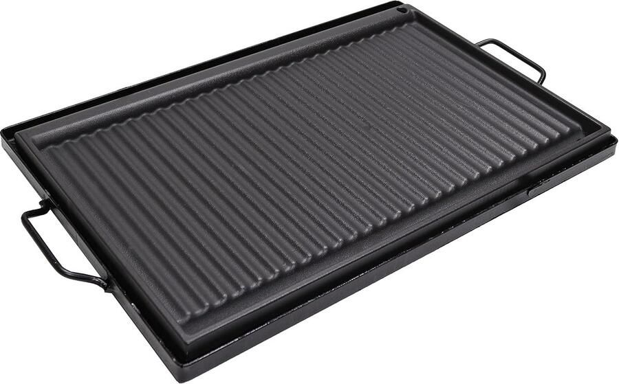 Grillpan Gietijzer Dubbelzijdig Bakken Keuken Gebruik Glad en Gegolfd 595 x 38 cm Zwart
