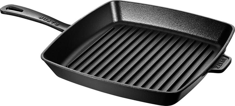Grillpan Gietijzer Koekenpan Bakplaat Vlees Grillen Klassiek Grillpatroon 30 cm Zwart