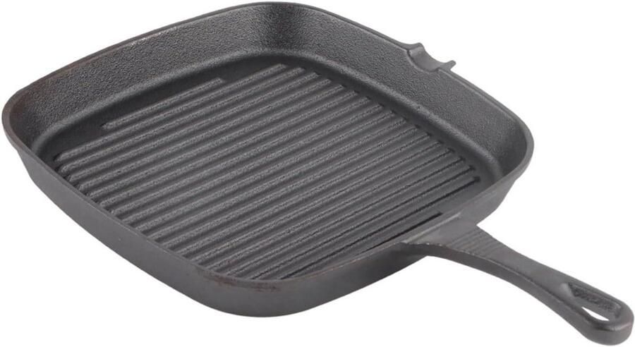 Grillpan Gietijzer Koekenpan Braadpan Veelzijdig Koken Eén Stuk Gietijzer 23.5 x 23.5 cm Zwart